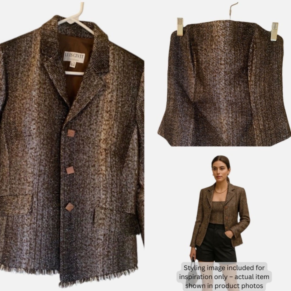 VTG Luis Civit Metallic Tweed 2-Pc
Set Brown Silver Blazer & Corset Co-ord EU 40